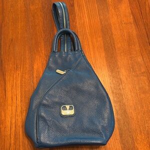VALENTINA Blue Convertible Italian Leather Bag Backpack